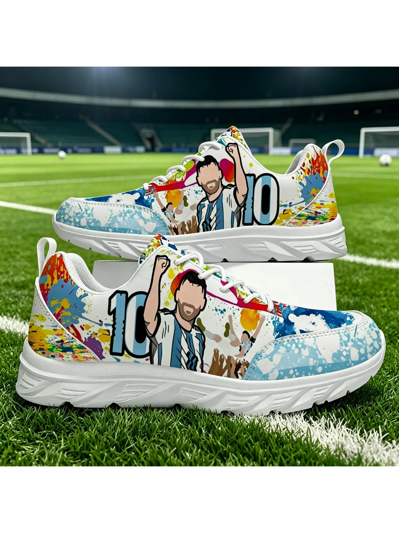 Football Match Argentina 10 GOAT Printing Shoes Man Woman Breathable Personalized Design Lace Up Shoes Versatile For Daily Outings Slip Resistant Wear Resistant Trendy Popular Comfortable Walking Board Shoes