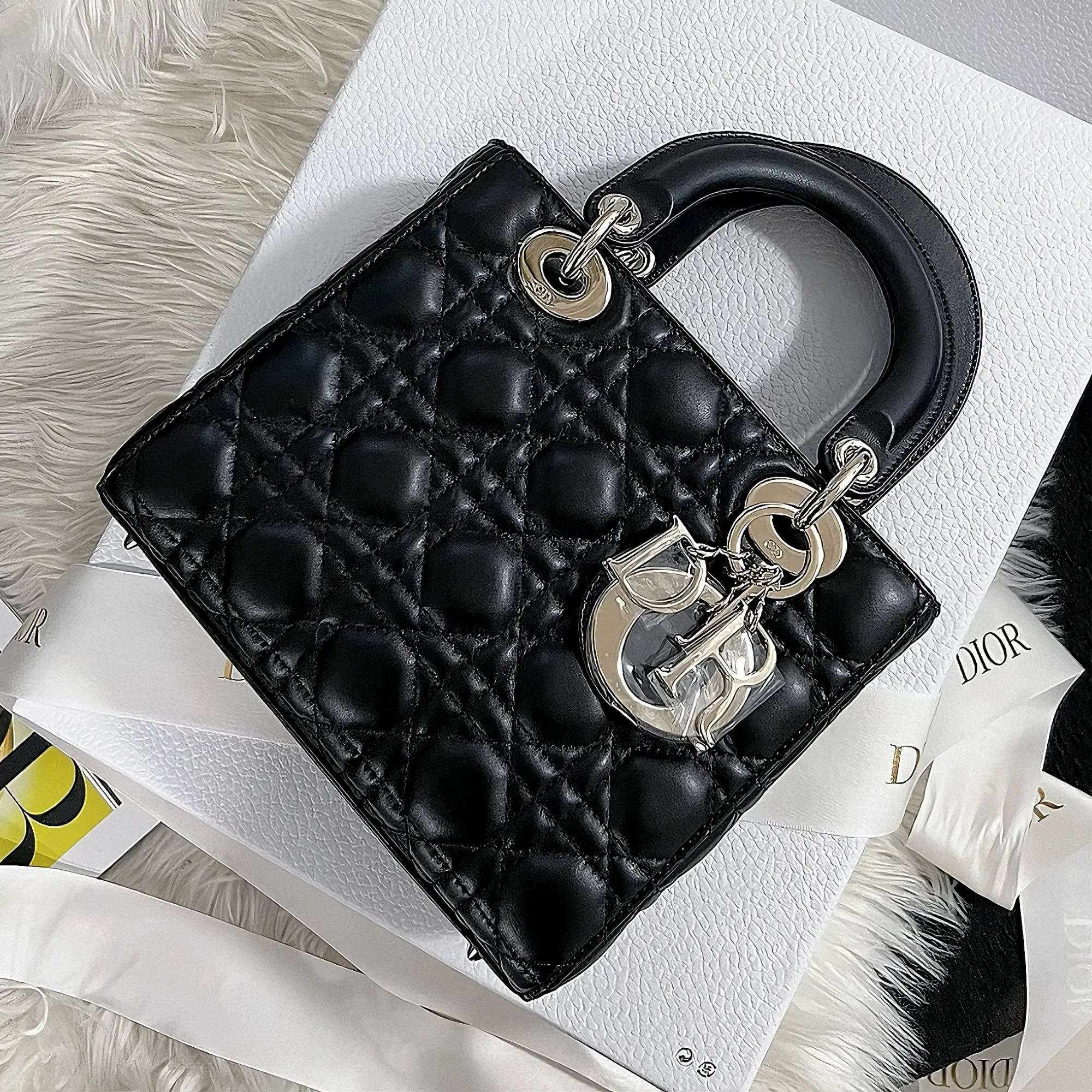 Pre-owned CHANEL 5519|Dior 5 Grid Lady Dior Black Silver Crossbody Bag
