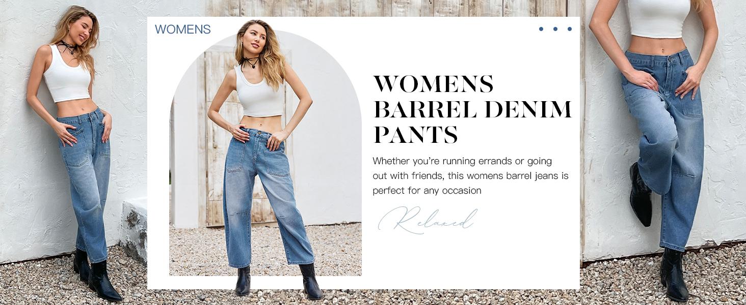 Imily Bela Women’s Baggy Barrel  High Waisted Wide Leg Cropped Denim Pants, Trendy Boyfriend Fit Y2K Casual Streetwear Denim Womenswear Jeans Jeans Bottoms Bottoms Bottoms Minimalist Bottoms Minimalist