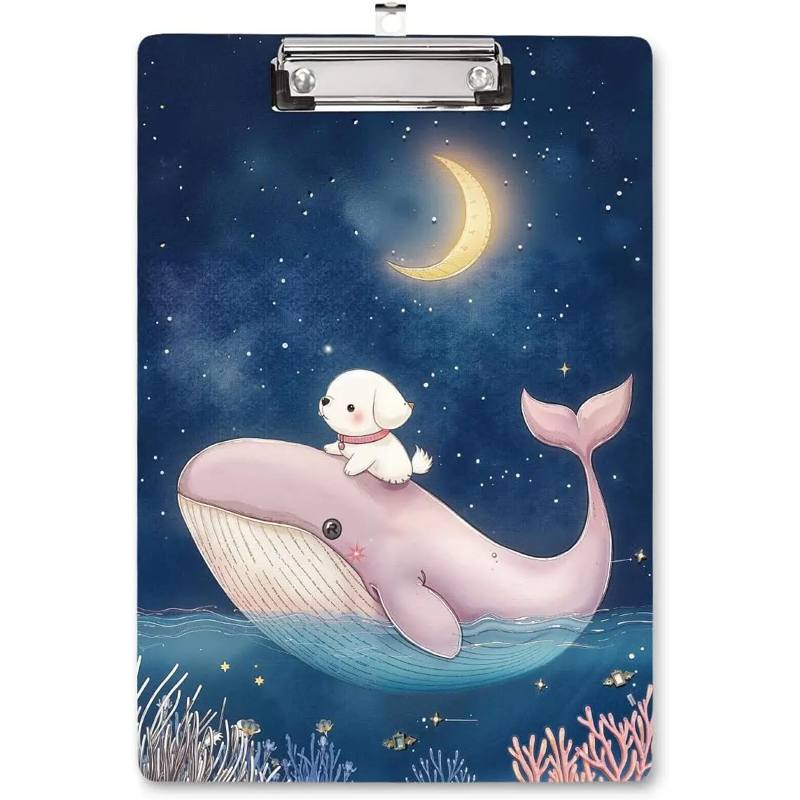 Cute Wooden Clipboard, 12.5"x9",  Dolphin  | Hardboard Decorative, Low Profile Metal Clip, For Office Supplies, Fashion  Clip Board