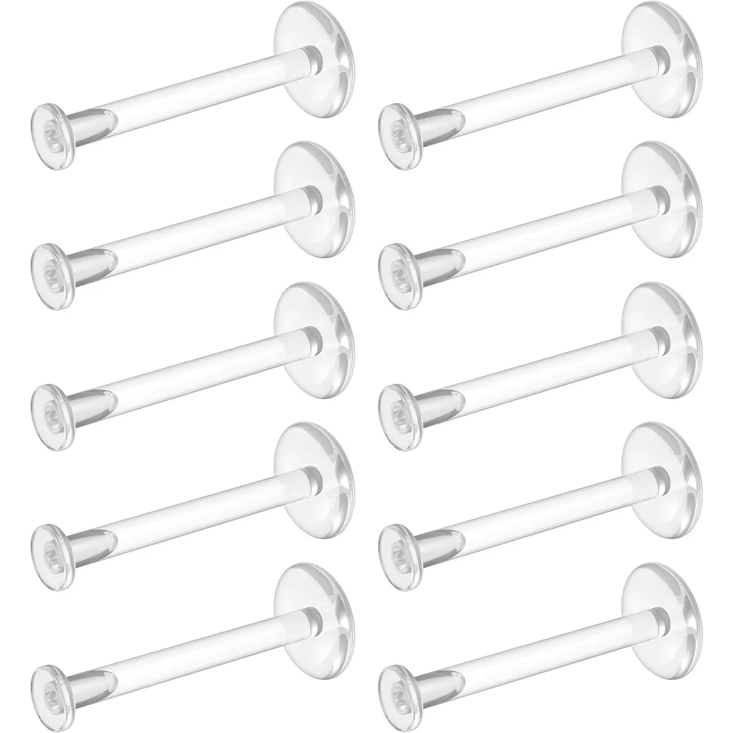 Bioflex Clear Earrings for , Work, School, , MRI - Clear   Labret Studs for Ears, Cartilage, Helix, Tragus, Lip, Medusa, Monroe - Flat Push-In Plastic Earrings (16g, 18g)  Retainers