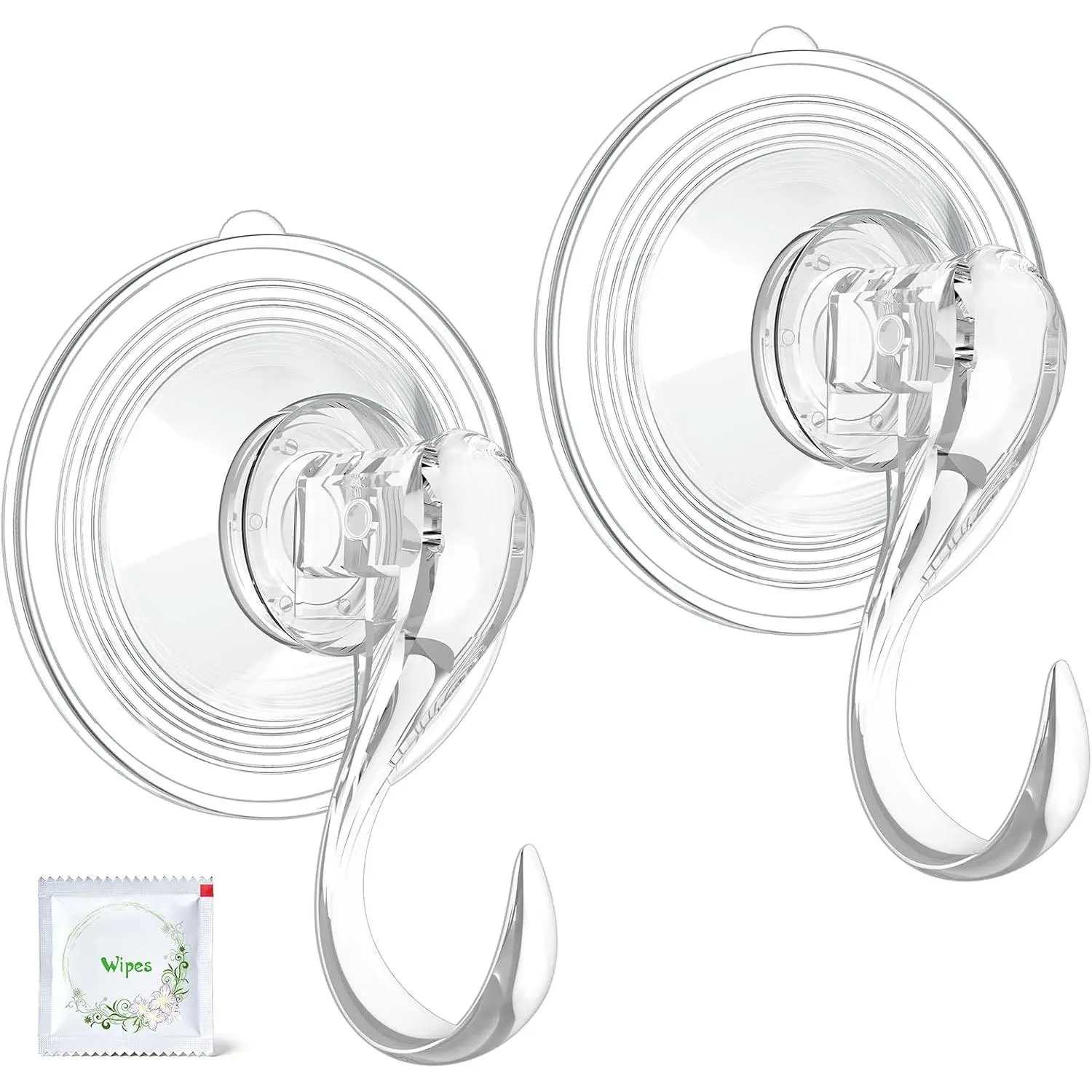 Suction Wreath Hanger with Wipes, 22 Lb Capacity, Large, Clear, 4 count | Heavy Duty, Removable and , Invisible Design, Locking Technology,  Vacuum Suction, Fit for Smooth Flat Surfaces