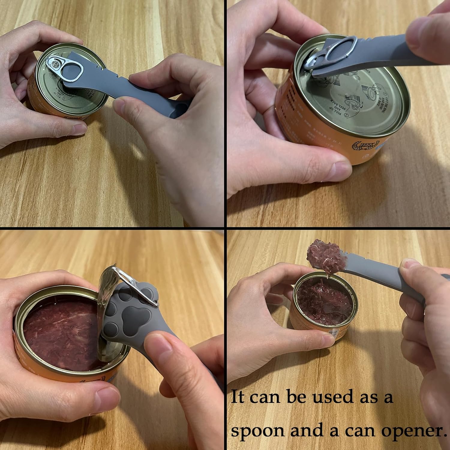 Cat Food Can Spoons & Can Lids |   4 Pcs |   Multi-Function Can Opener |   Silicone Pet Food Can Covers |   Stainless Steel Wet Food Spoon for Cats and Dogs(Grey),Hand Tools Kits