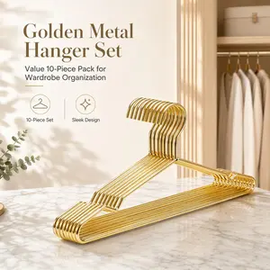 10-Pack Luxury Metal Hangers, Smooth Anti-Slip Grooves, Heavy-Duty Closet Organizers, Clothes Storage Solutions