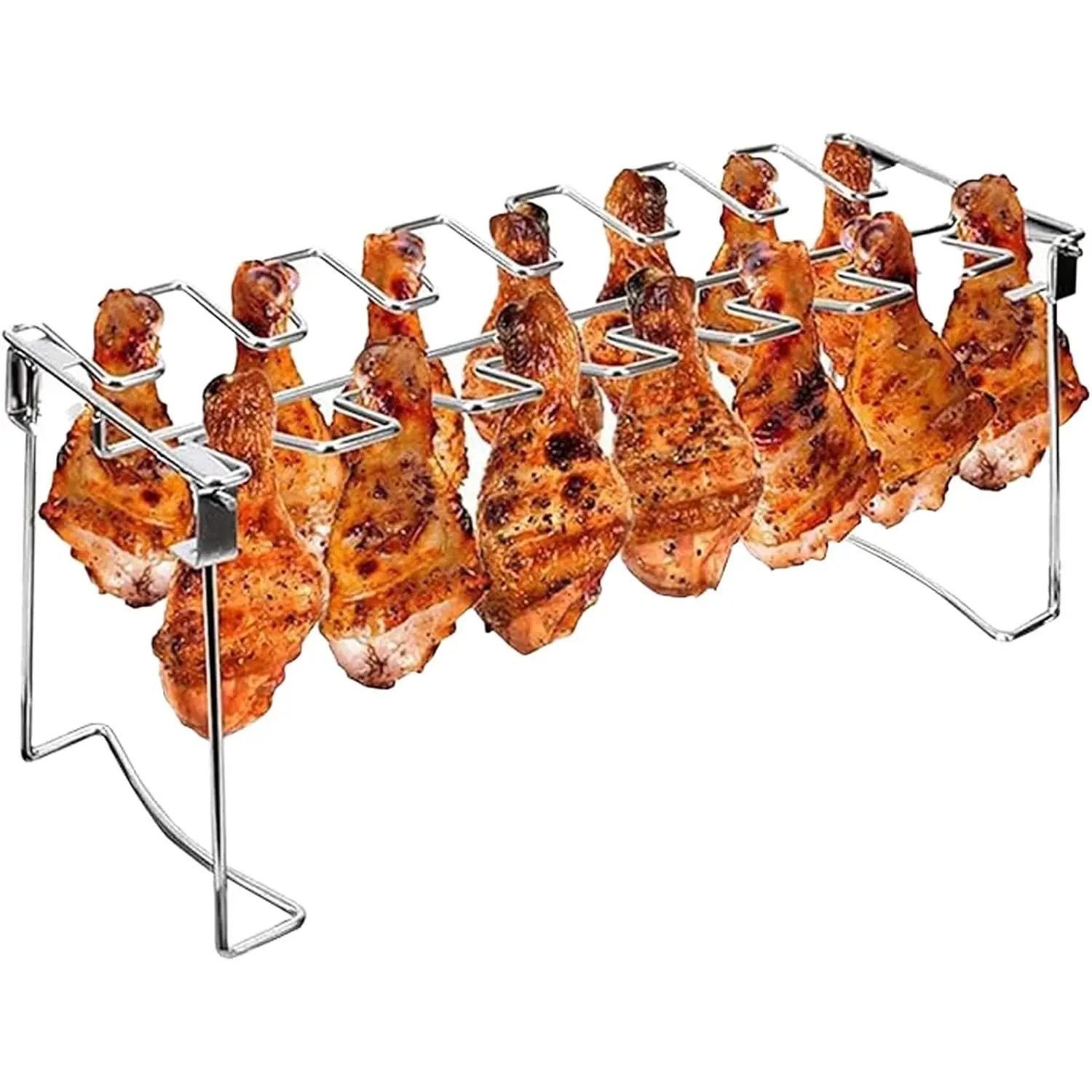 Chicken  and Wing Rack, 14 Slots BBQ Chicken Drumsticks Holder Stainless Steel Roaster Stand for  Grill, Oven, Charcoal Grill
