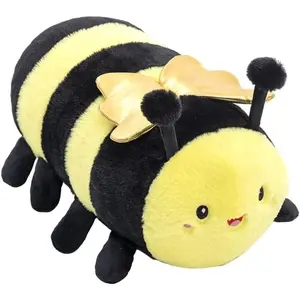Cute Round Bumble Bee Stuffed Animals,Honey Bee Plush Toys Pillow, Anime Bee Plushie Hugging Pillow Bee Doll Gift  Kids and Lovers in Birthday, Christmas, Valentine's Day (18 Inch)