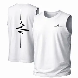 Men’s Cotton Sleeveless Tank Top with EKG Heartbeat Graphic Print, Casual Crew Neck Muscle Shirt, Breathable Lightweight Athletic Summer Streetwear for Gym, Workout, Fitness, Beach, Vacation, Travel and Daily Wear