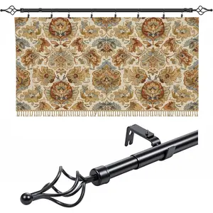 Tapestry Hanger Telescopic Rod Quilt Hanger for Display Adjustable 32" to 79" Wall Hanging Bar Mounted Quilt Rack Spiral Cap with Clips Iron Rustic Farmhouse Style Bedroom Living Areas (Black)