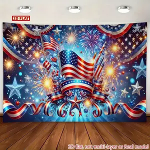 2D Flat American Flag Fireworks Celebration Backdrop Banner for Printing Photography, Suitable for Live Streaming Backgrounds, Party Decorations, Birthday Anniversaries, And Room, Garden, Or Yard Decor. Reusable for Both Indoor An