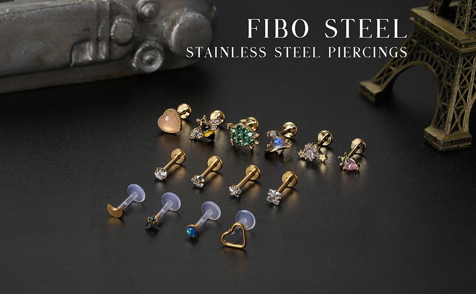 FIBO STEEL 14 PCS 16G Threadless Nose Studs Lip Rings Set for Women 316L Stainless Steel Screw Back Cubic Zirconia Earrings Heart Design Chain Piercings Septum Jewelry FIBO STEEL 14 PCS 16G Threadless Nose Studs Lip Rings Set for Women 316L Stainless Steel Screw Back Cubic Zirconia Earrings Heart Design Chain Piercings Septum Jewelry