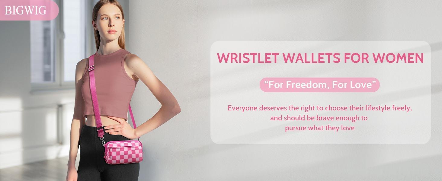 Wristlet wallets for women Nylon Quilted Wallet with 4 Zippers,Travel Credit Card,Holder Cell Phone Organizer, checkered belt bag