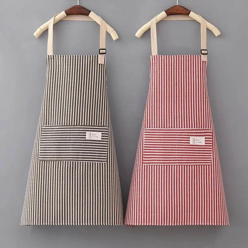 Breathable Cotton-Linen Stripe Apron - Sleeveless Cross-Back for Kitchen, Home Cleaning; Ideal Gift for Home Supplies Enthusiasts