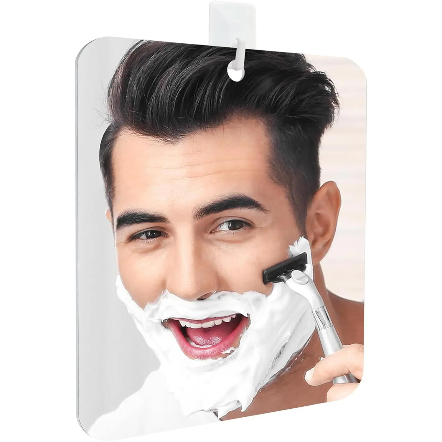 Shower Mirror Fogless for Shaving with 1 Adhesive Hooks, Bathroom Shatterproof Shaving Mirror for Men and Women (Silver)
