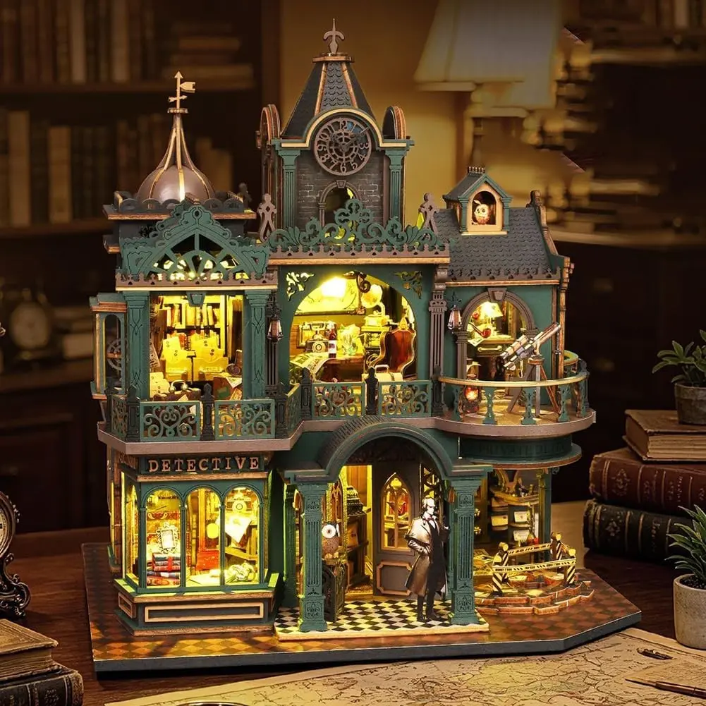 Mini House Kit, DIY Detective Castle Puzzle Toy, Creative Birthday Gift, Wooden Furniture Included, Handmade Craft for Adults and Teens, Pretend Playhouse