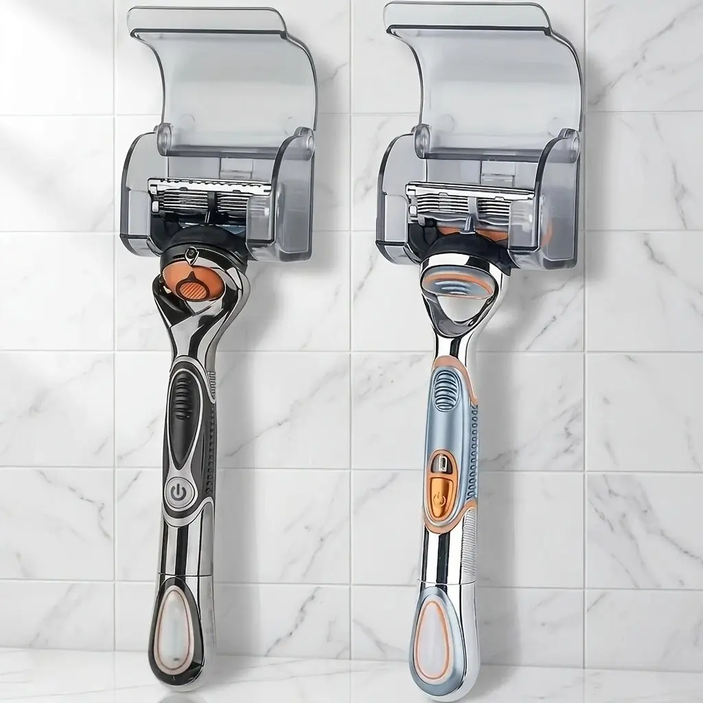 2-Pack Wall-Mounted Razor Storage Box, Anti-Splash Toothbrush Holder, Shaving Knife Organizer, Bathroom Accessories