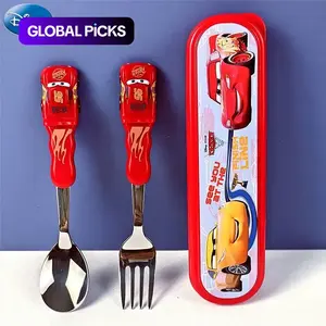 Disney Officially Licensed 3D Spoon & Fork Set, 3pcs Tableware Set, Utensils, Lightning McQueen, Mickey Mouse, Cartoon Characters, Food-Grade Non-Slip Handles with Portable Case for Outdoor Picnics, Kindergarten & Family Dinners #GLOBAL PICKS