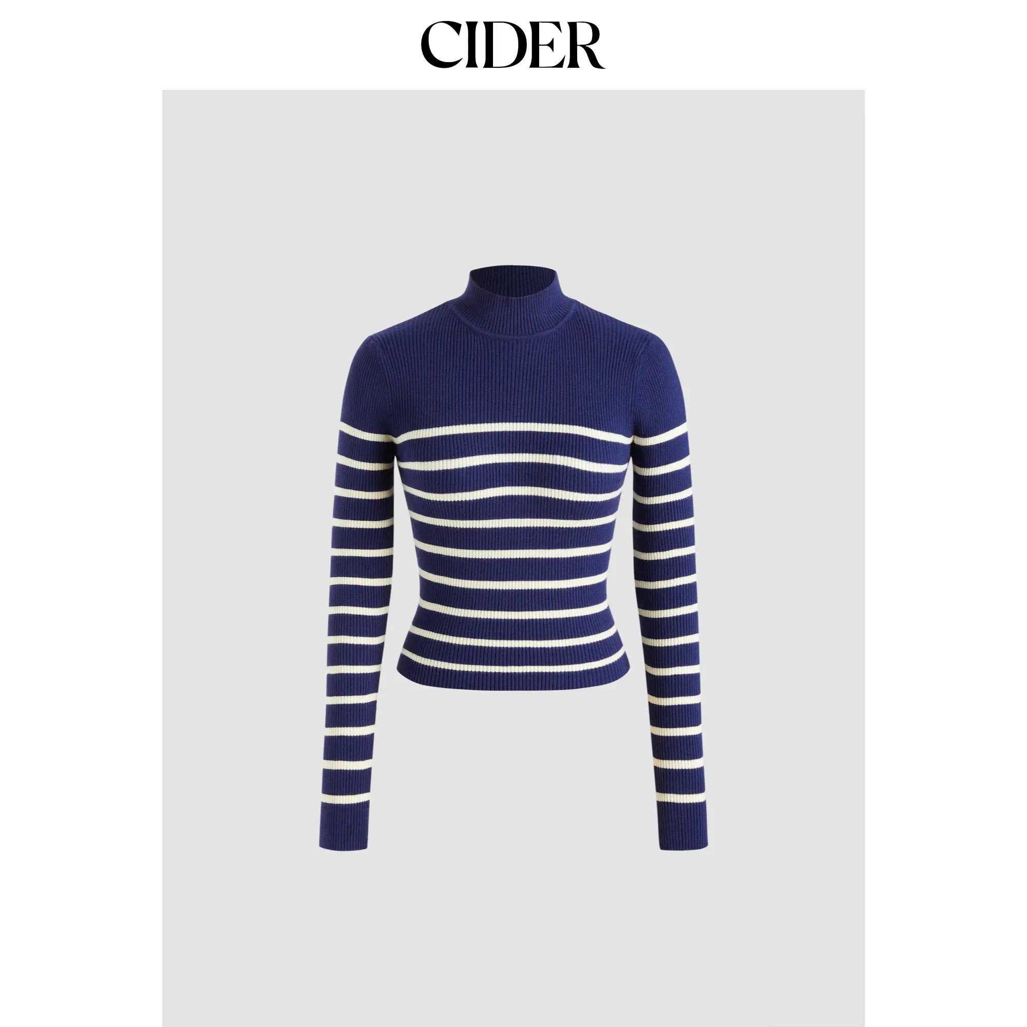Cider [2 colors, size 2-26] High Neck Striped Knitted Long Sleeve Top
