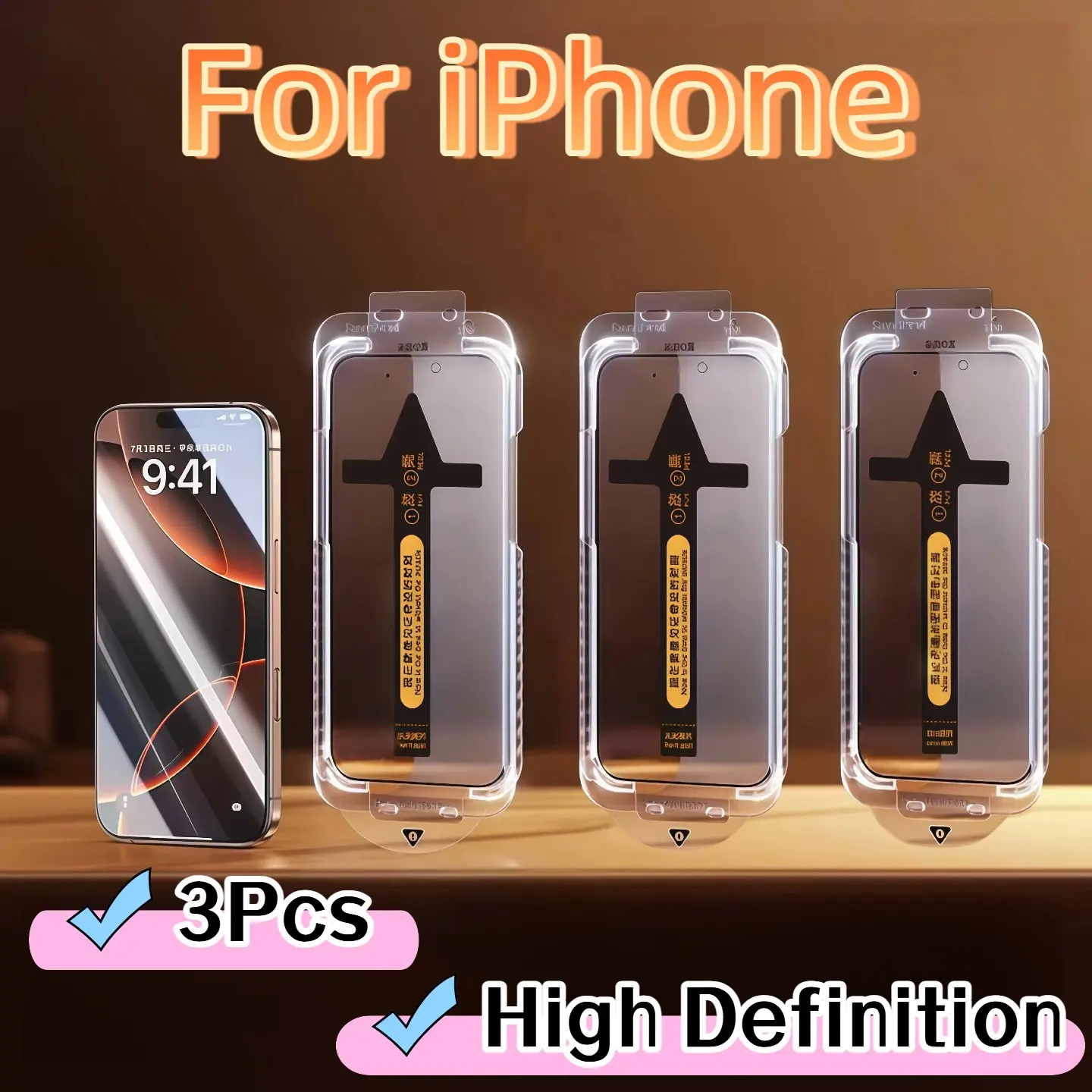 3-Pack Apple iPhone Screen Protectors, HD Tempered Glass, Dust-Free Installation, Bubble-Free, 9h Hardness, Easy Install, Scratch-Resistant