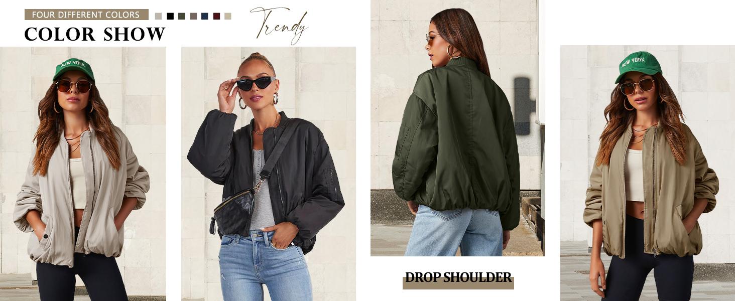 Danedvi Womens Zip Up Bomber Jacket Oversized Fashion Casual Fully Lined Winter Coats With Pockets