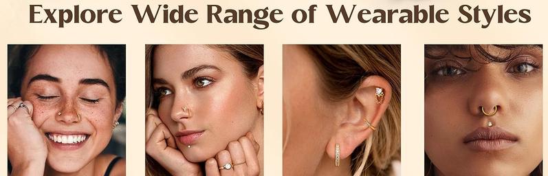 THUNARAZ 18 Pcs 14K Gold Filled Hoop L Shape Nose Rings for Women Men Hypoallergenic Stainless Steel Nose Studs Cute Heart Square CZ Nose Bone Screw Nostril 18g 20g Piercing Jewelry for Daily Outings Christmas Gift