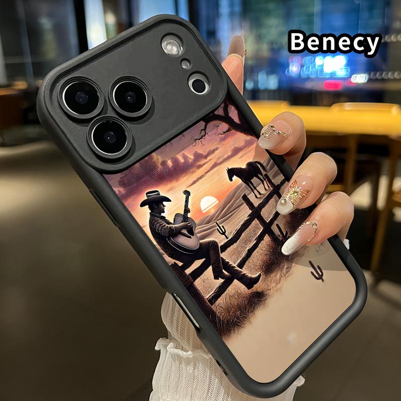 TPU Phone Case for iPhone 17 Pro Max 16 15 14 Plus 13 12 Mini 11 XR X XS Air E Western Culture Cowboy Pattern Pocket-Friendly Shockproof Silicone Protective Soft Smartphone Casing