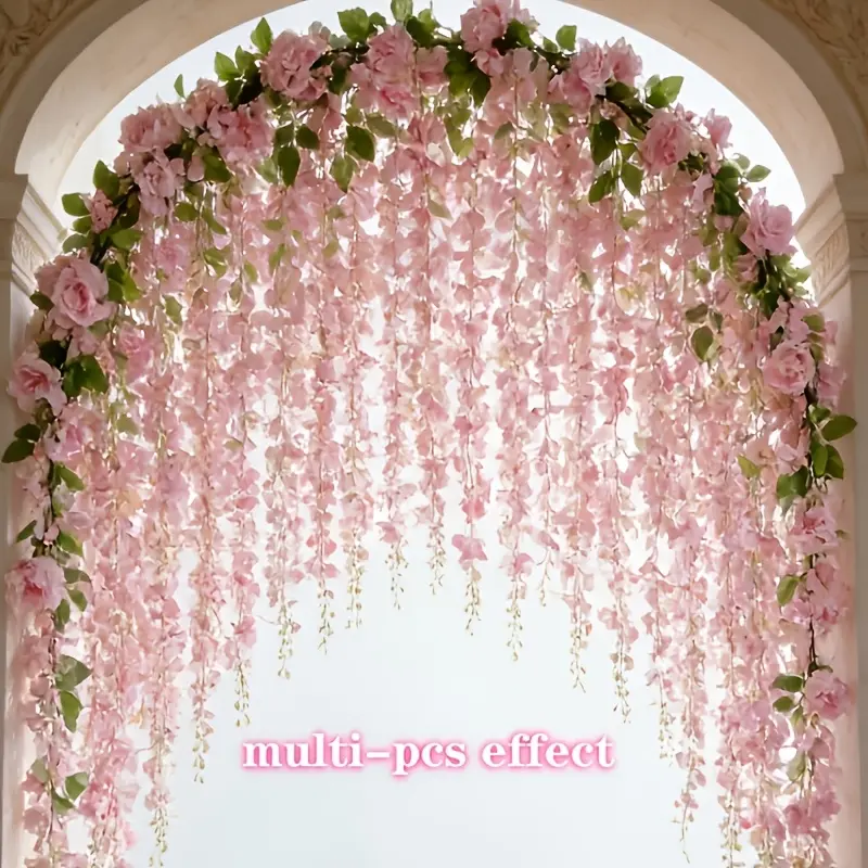56 pcs artificial pink cherry blossom vine and pink wisteria flower garland set, suitable for proposal, wedding scene decoration, birthday parties, Hawaiian parties and other party settings, seasonal holidays such as Easter, Independence Day, Mother's Day