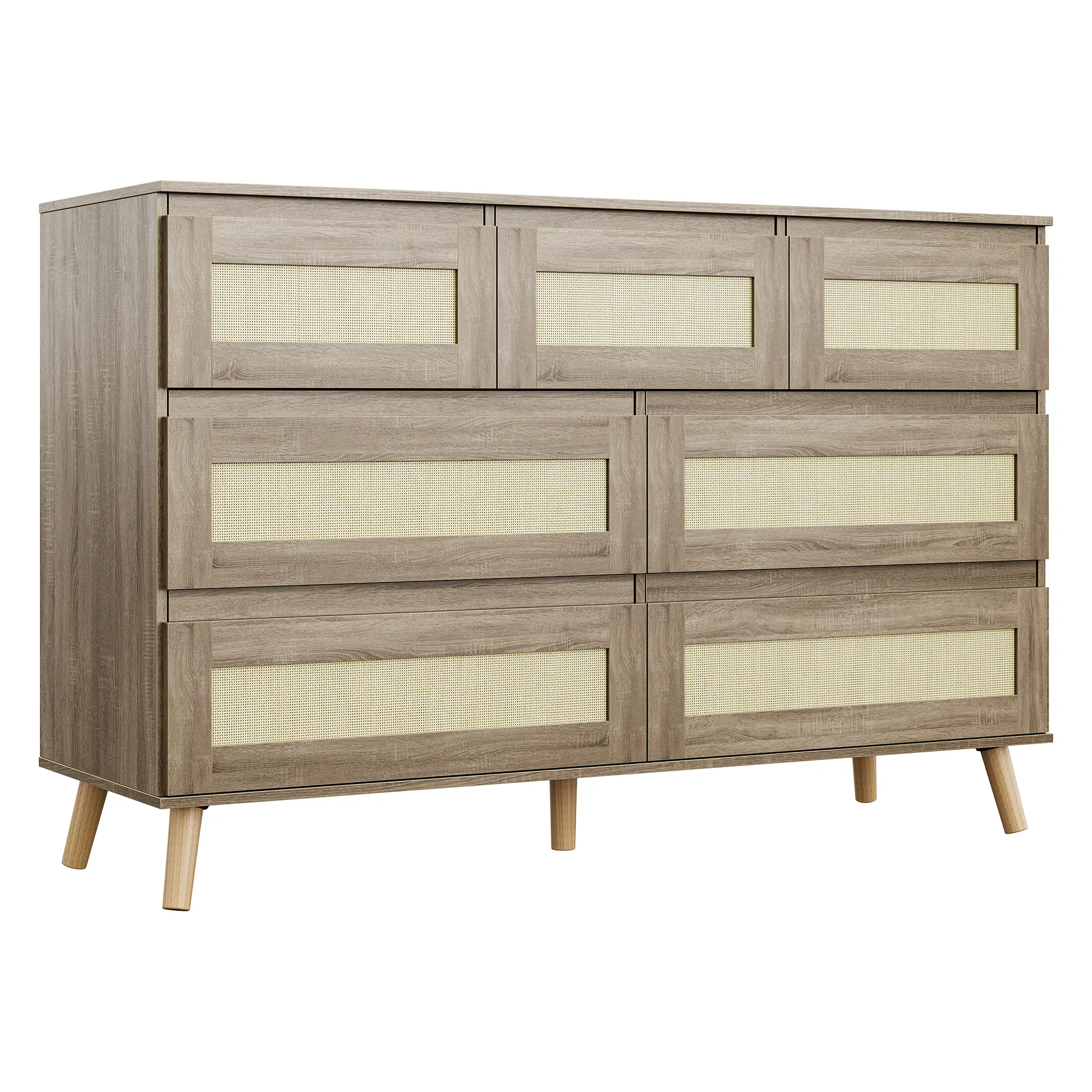 Garvee Boho Rattan 7-Drawer Dresser, 47.2" Wide Wooden Chest of Drawers - Solid Wood Legs - Large Tabletop Storage Cabinet for Bedroom, Nursery, Living Room, Entryway, Natural