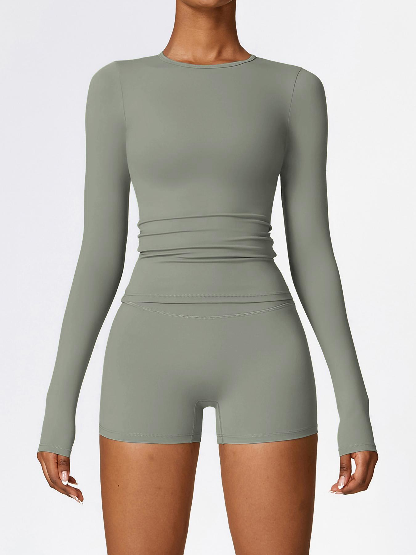 Women's Solid Tee & High Waist Skinny Shorts Sports Clothing Set Outfits for Yoga Gym Workout Running, Ladies Sportswear for All Seasons, Sports Activewear Set, Gym Sets