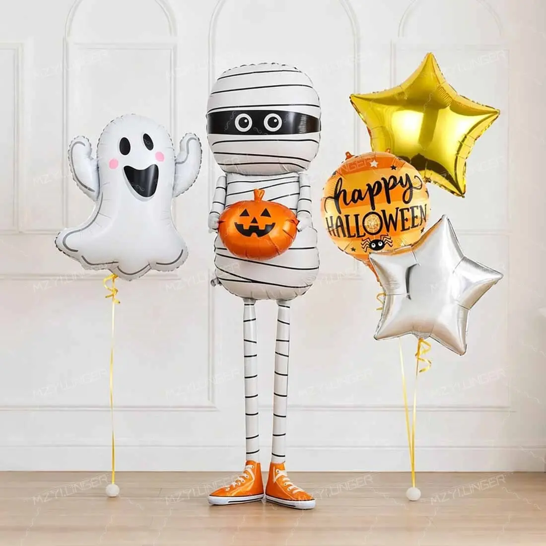 Halloween Balloon Set, Mummy Shaped Balloons and Star Balloons, Indoor and Outdoor Party Decorations for Halloween