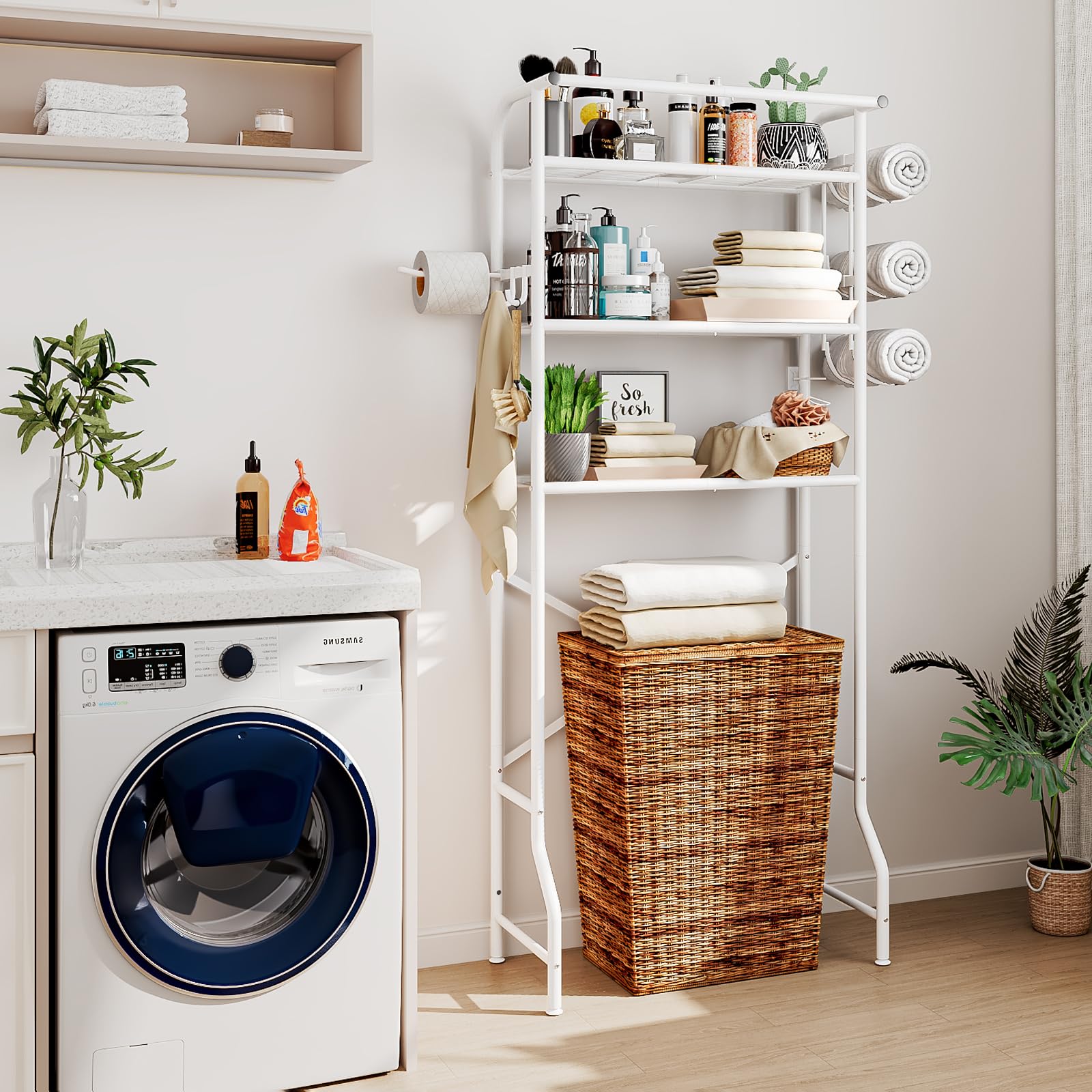 Over The Toilet Storage Metal 3 Tier Bathroom Organizer Shelf with Paper Holder Easy to Assemble & Space Saving Racks Waterproof Over The Toilet Storage Metal 3 Tier Bathroom Organizer Shelf with Paper Holder Easy to Assemble & Space Saving Racks Waterproof