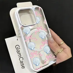 Pink Ribbon Seashell Phone Case， Elegant Aesthetic Style for iPhone 17 16 15 14 13 12 11 Plus Pro Max， Unique Birthday Gift Idea.