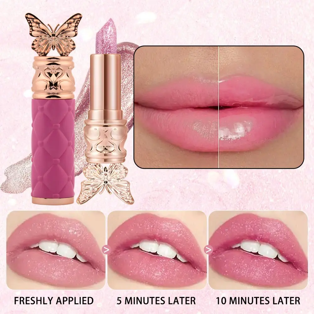 3 Shades Glitter PH Color Changing Lip Balm, Shimmer Gradient Lip Tint, Hydrating Non-Drying Lipstick, Lip Shine Glossy, Brighten Skin Tone, Daily Lip Makeup For Women