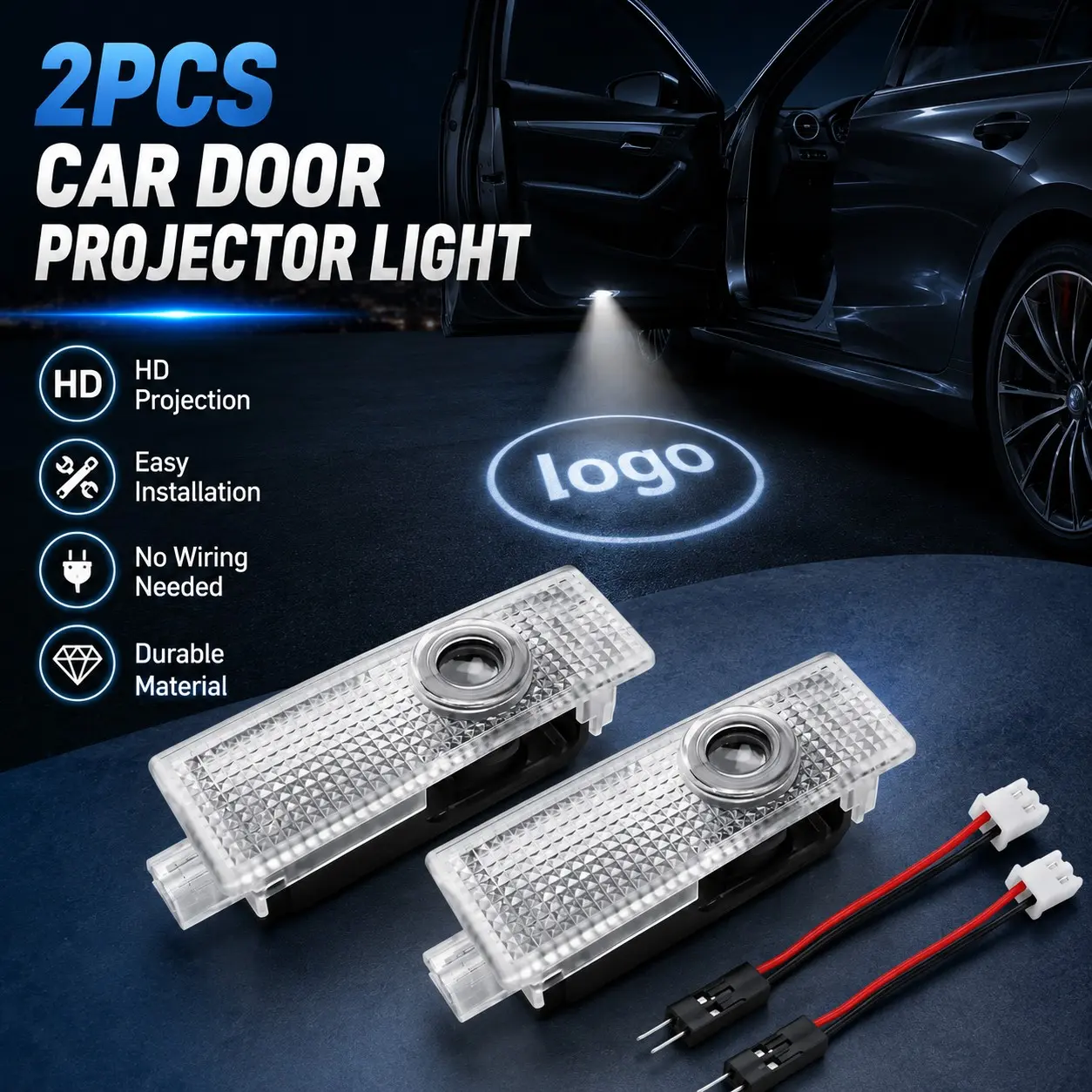 2PCS BMW Door Projector Lights LED Logo Welcome Light, Car Decorative Light, HD Car Door Shadow Lamp, Plug & Play No Wiring Required, Easy Installation, Clear Lens Projection Light for BMW 1/3/5/6/7/X/Z Series E/F Chassis, Car Interior Accessories