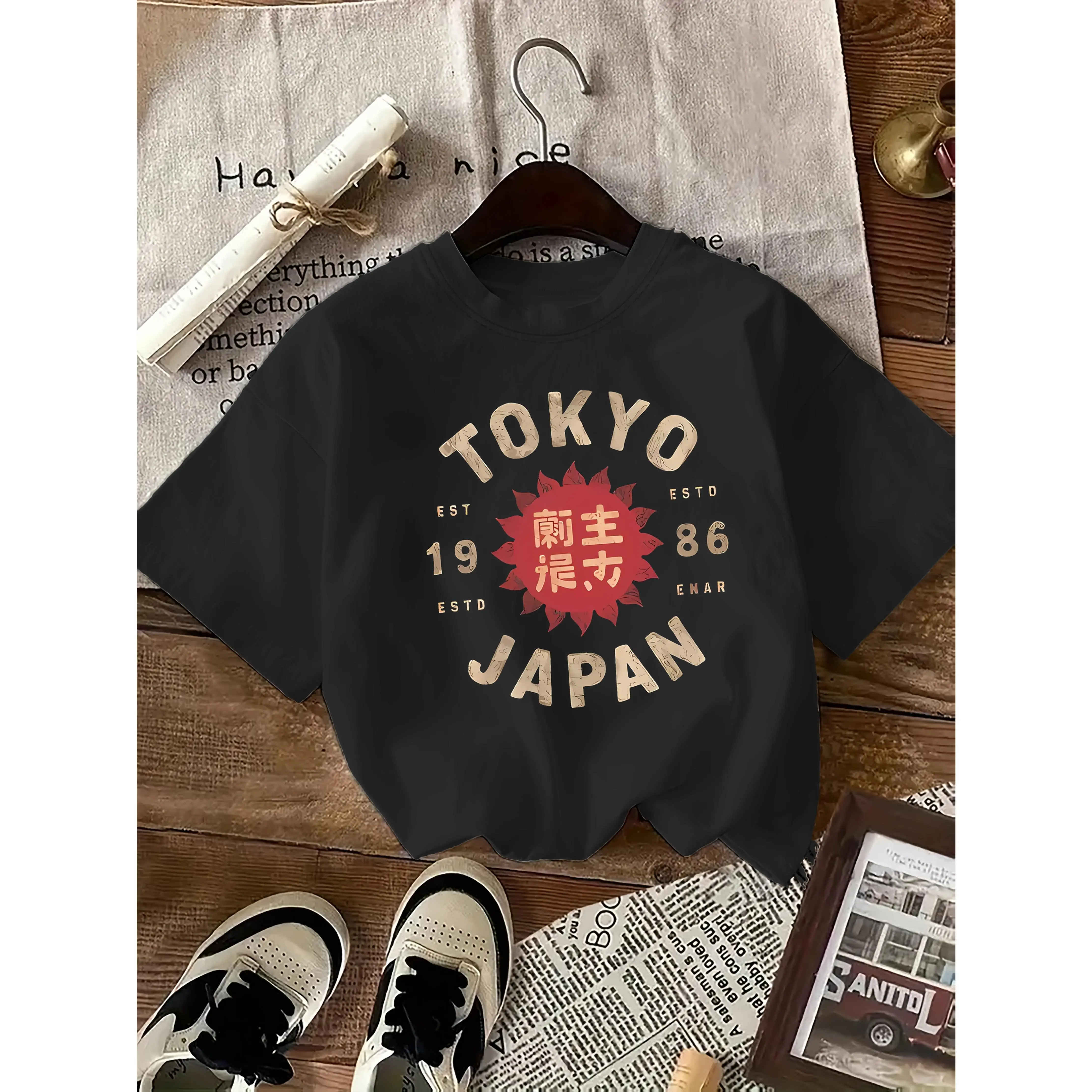 Vintage Tokyo Japan Badge Print T‑Shirt 100% Cotton Oversized Unisex Aesthetic Retro Streetwear Tee