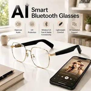 AI Bluetooth smart glasses, Multifunctional smart glasses, supporting translation of multiple language apps, music glasses, in ear automatic detection switch, sweat proof, sunscreen sunglasses, suitable for travel, navigation, meetings, business