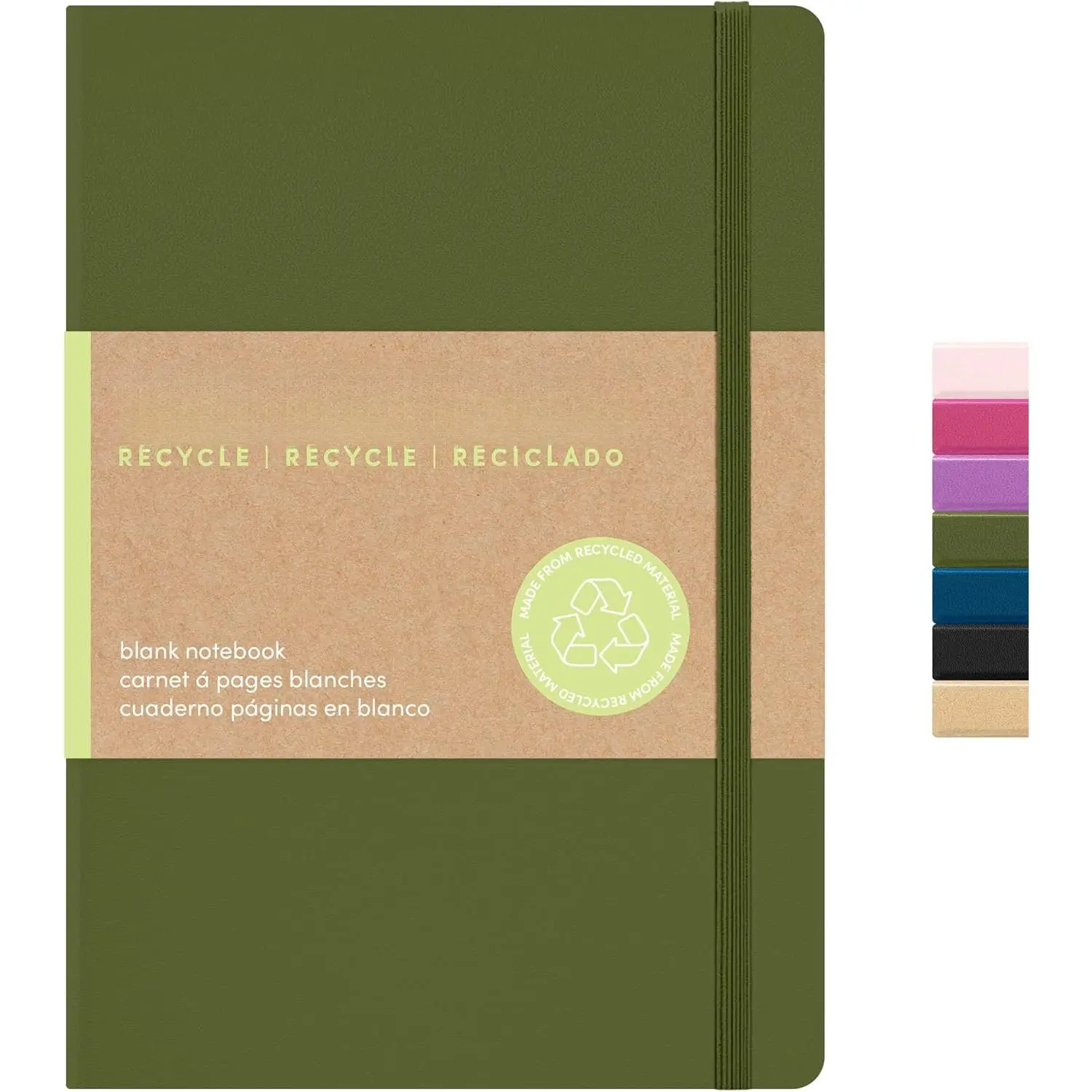 Recycled Blank Journal Notebook, (Olive), 160 Pages, Medium 5.6 in x 8 in - 100 GSM Thick Paper – Hardcover Journaling Notebook for Work, School, Note Taking or Sketching