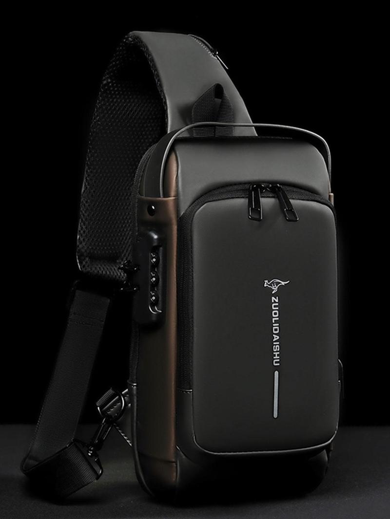 Letter Pattern Zipper Pu Sling Bag with Password Lock for Summer 2024, Waterproof Travel Business Chest Bag, Male Simple All-match Crossbody Bag As Gift, Designer Inspired Bags, 80s Luxury Aesthetic Crossbody Bags Valentine's Day, Gift for Him,  Work Bag