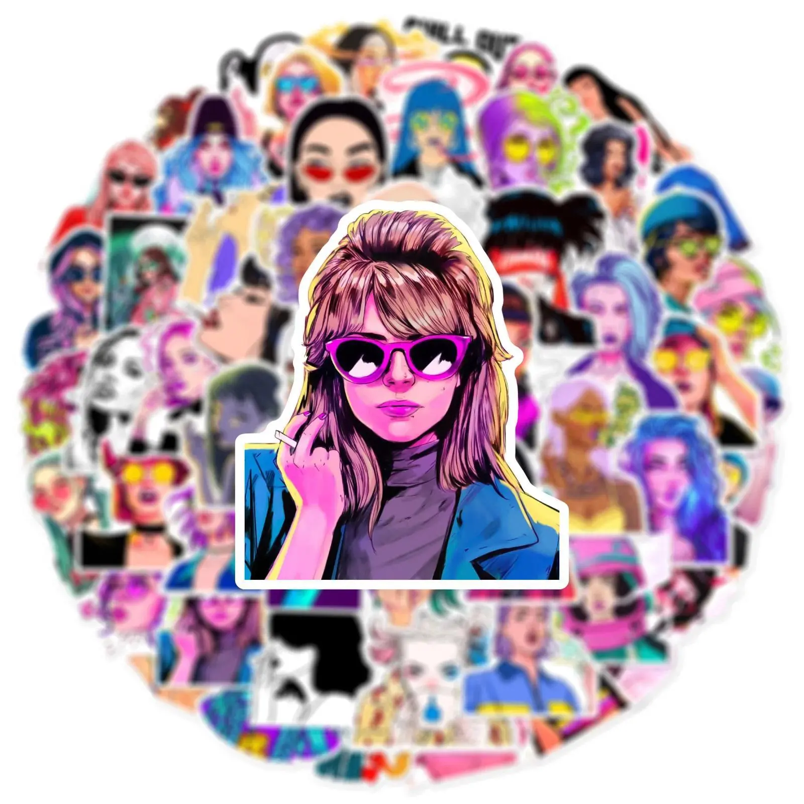 50Pcs Cool Girl Stickers Weed Smoking DIY Stickers Scrapbooking Phone Luggage Skateboard Waterproof Decals
