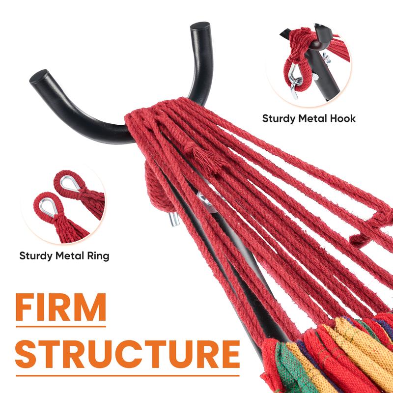 Hammock with Steel Stand and Carrying Bag, Adjustable Height, 450lbs Capacity, Polyester Cotton Fabric, Portable Outdoor Hammock for 2 Adults