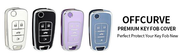 for Chevy Buick Key Fob Cover, TPU Key Fob Case Cover for Buick Encore Chevy Chevrolet Camaro Equinox Impala Sonic Trax GMC Terrain Flip 4 Buttons, Purple