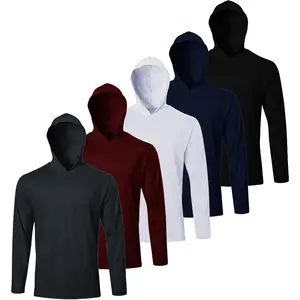 Men's Work T-Shirts Long Sleeve Sun Protection Shirt for Men Gym Hoodie Shirts 5 Pack