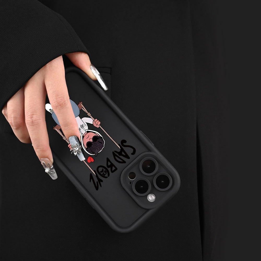 A matte phone case with a sad boy pattern, suitable for iPhone 17 Air/16 Plus/15 Pro Max/14 Pro/13/12/11/XS Max/X phone case, the best choice for holiday gifts to family, friends, lovers, or boyfriends TY411