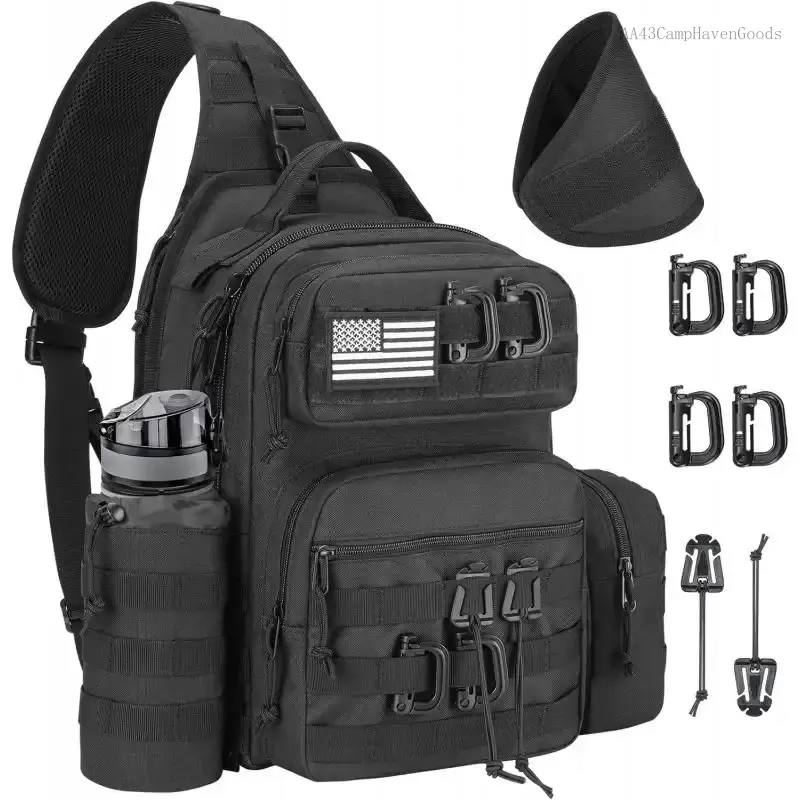 900D Polyester Tactical Sling Bag for Men, Military Crossbody Daypack with Molle System for Tactical Accessories & Detachable Water Bottle Holder