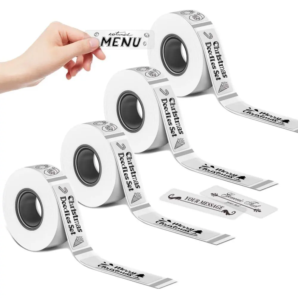 D30 Label Tape [160 Labels/Roll x 4] 12mm x 40mm Thermal Label Tape 0.''x1.57'' Label Maker Tape Refill Compatible for  D30 Label Printer Black  Transparent, 4 Roll