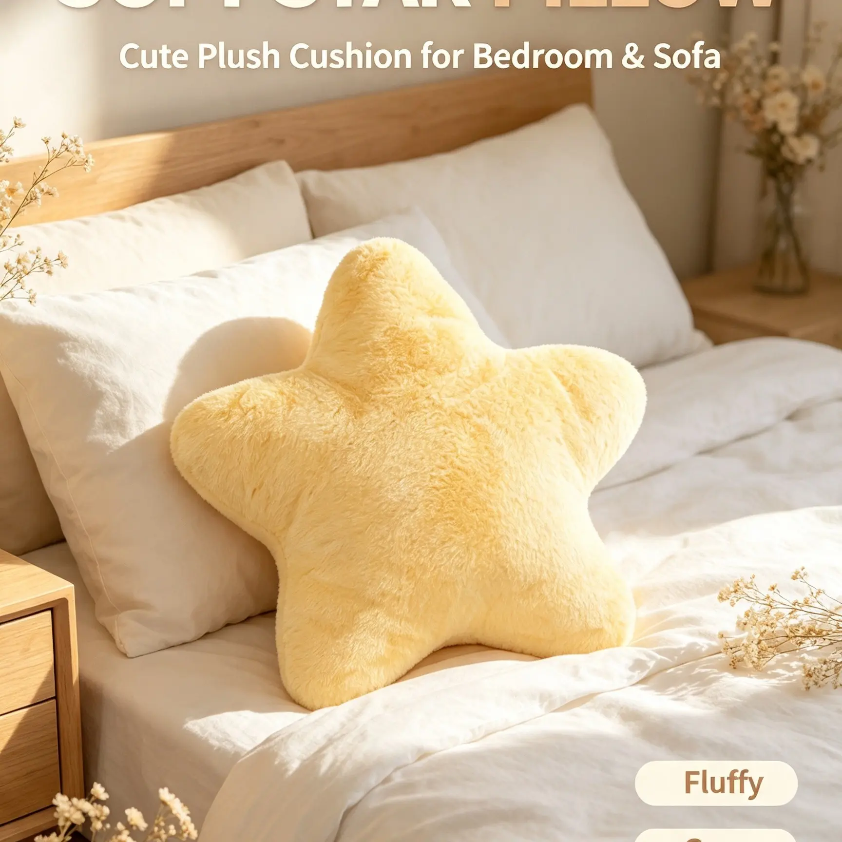 Cute 48cm Star Shaped Plush Pillow, Soft Fluffy Filled Cushion, Decorative Sofa Bed Home Decor Pillow, Girl Gift, Fluffy Stuffed Cushion