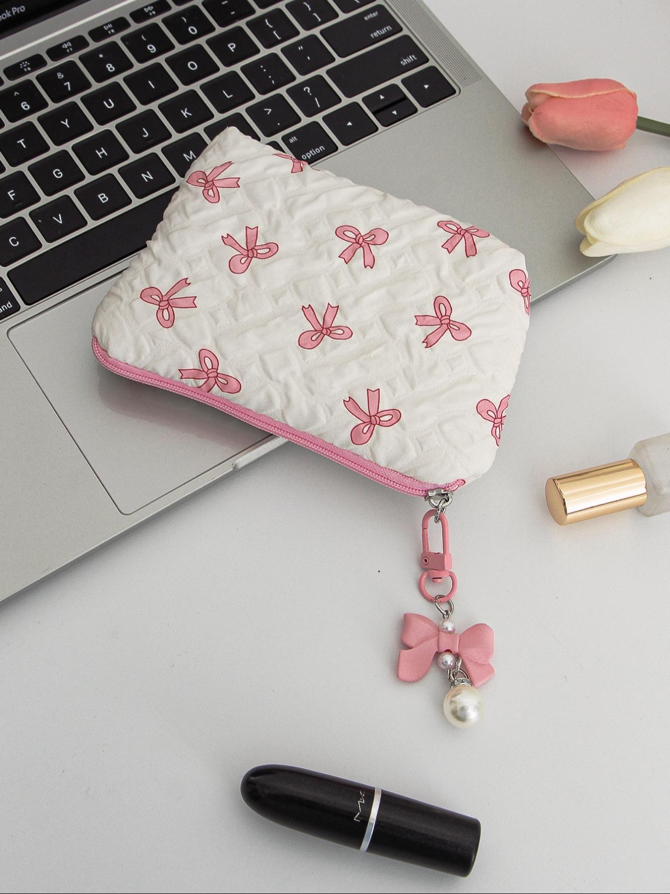 Cute Bow Pattern, Portable Travel Makeup Bag, Daily Makeup Storage Bag, Fashionable Makeup Bag for Sanitary Pads, Lipstick, Keys, Skin Care Products, Makeup Organizer Pouch