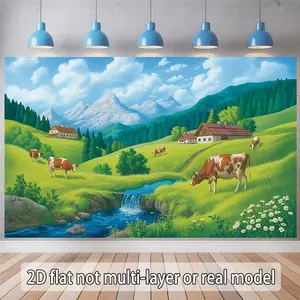 2D Flat - 2D Flat - 1pc a 2D Flat Banner Featuring a Pastoral Alpine Scene, Suitable for Various Occasions Such As Weddings, Parties, Coming-Of-Age Celebrations, Ceremonies, And Seasonal Events. Ideal for Entry