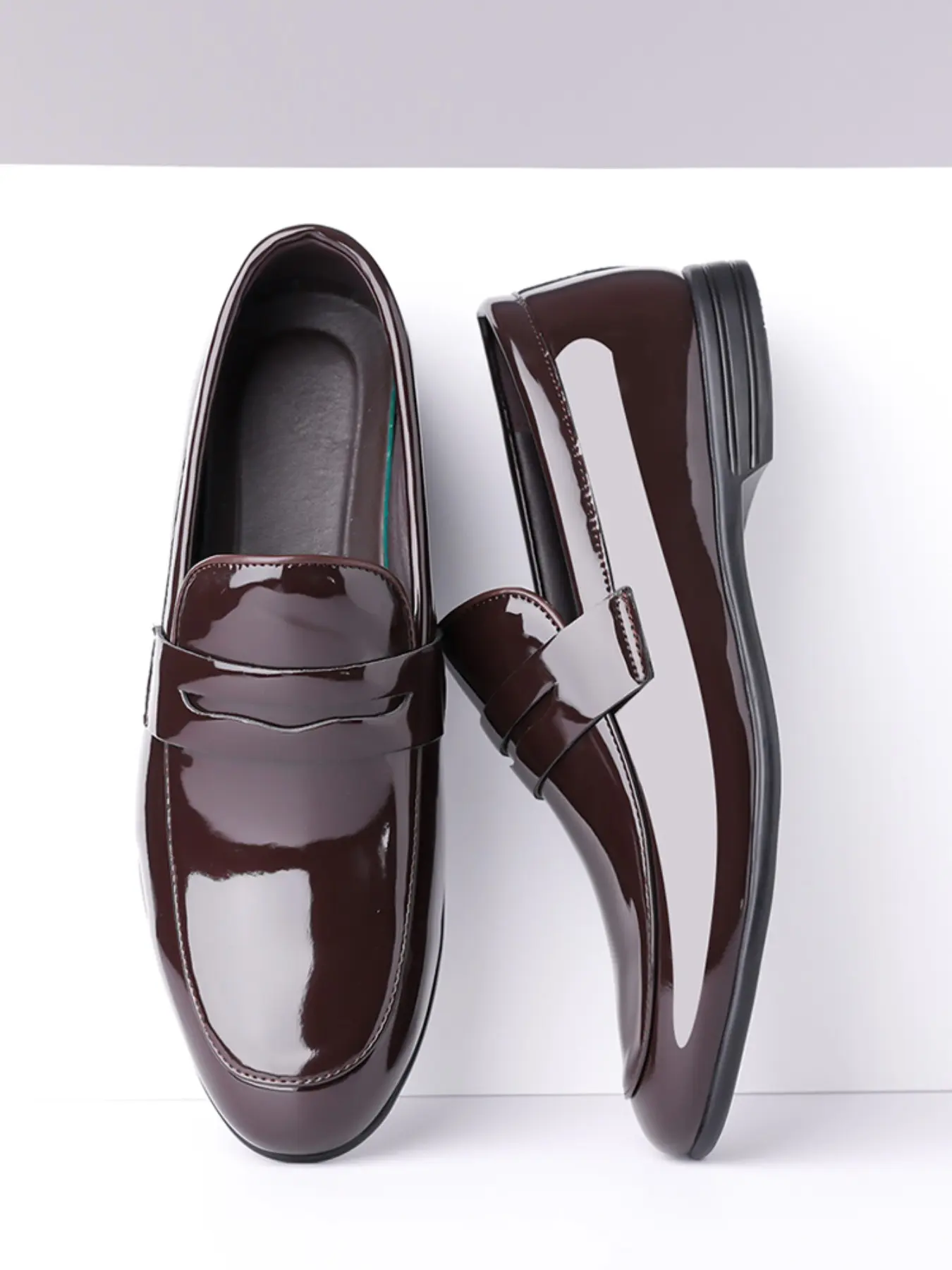 Men's Glossy Leather Loafers, PU Leather Footwear, Slip-On Flat Shoes, Business Retro Style, Versatile Low Top Casual Shoes, Sizes 38-48