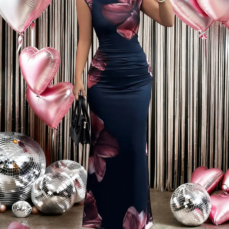 Women's Floral Print Mermaid Dress, Aesthetic Elegant Chic Feminine, Maxi Dress for Party Wedding Guest, Ladies Summer Clothes, Wedding Guest Dresses