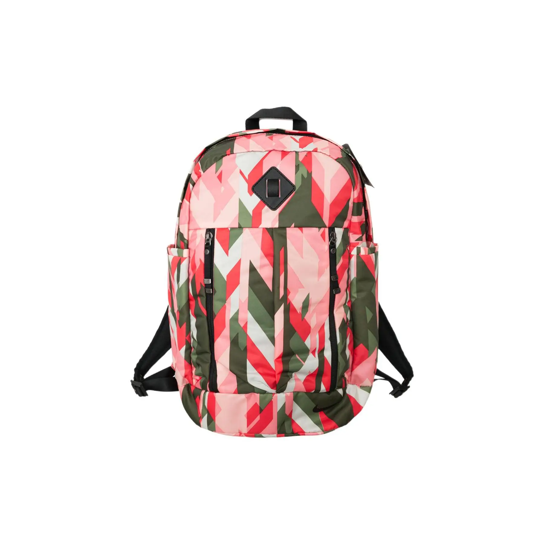 Nike Polyester Zippered Backpack for Men and Women – Patchwork Style in Pink, Olive Green, and Red